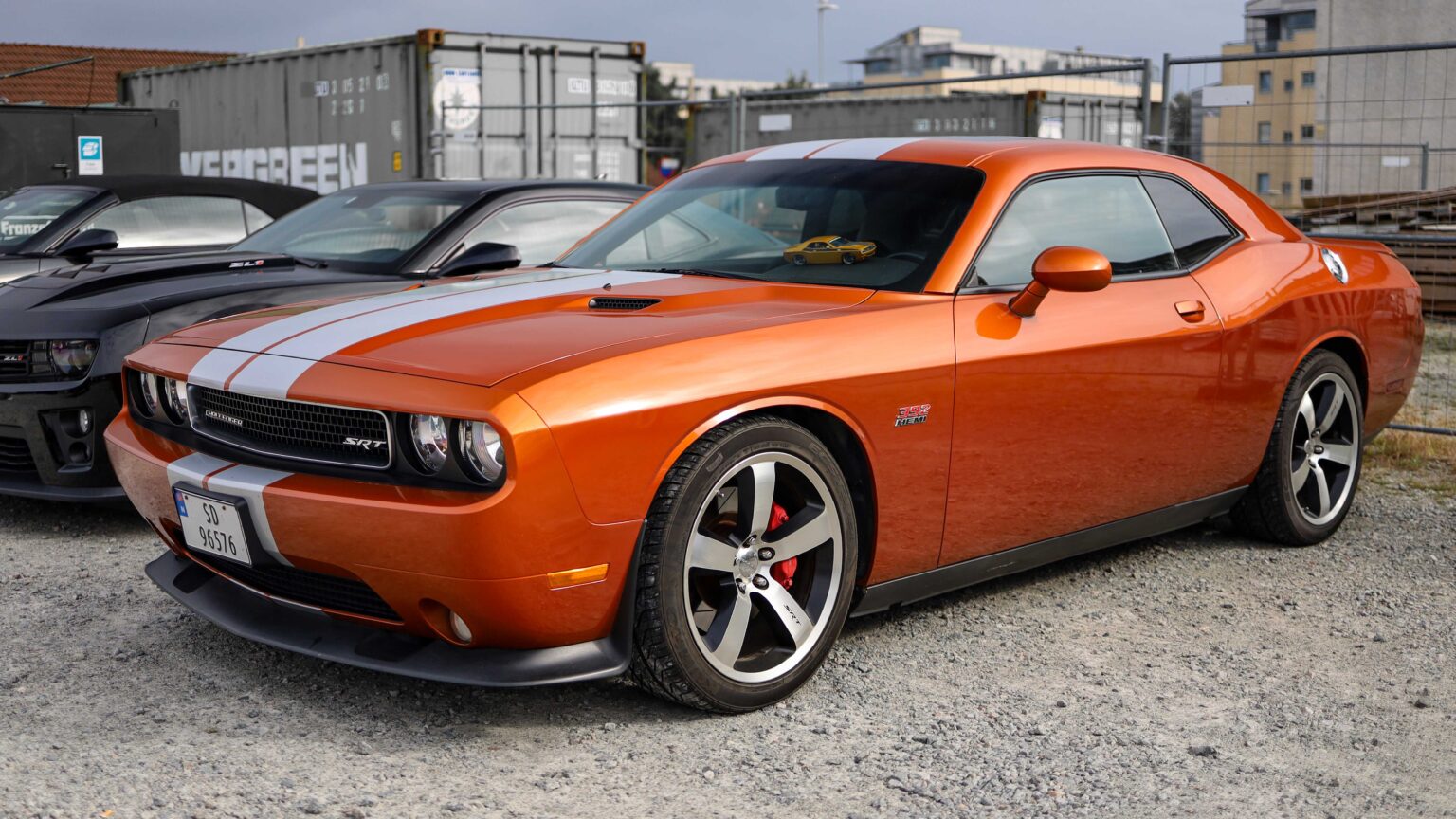 Dodge Challenger muscle car in front three-quarter view