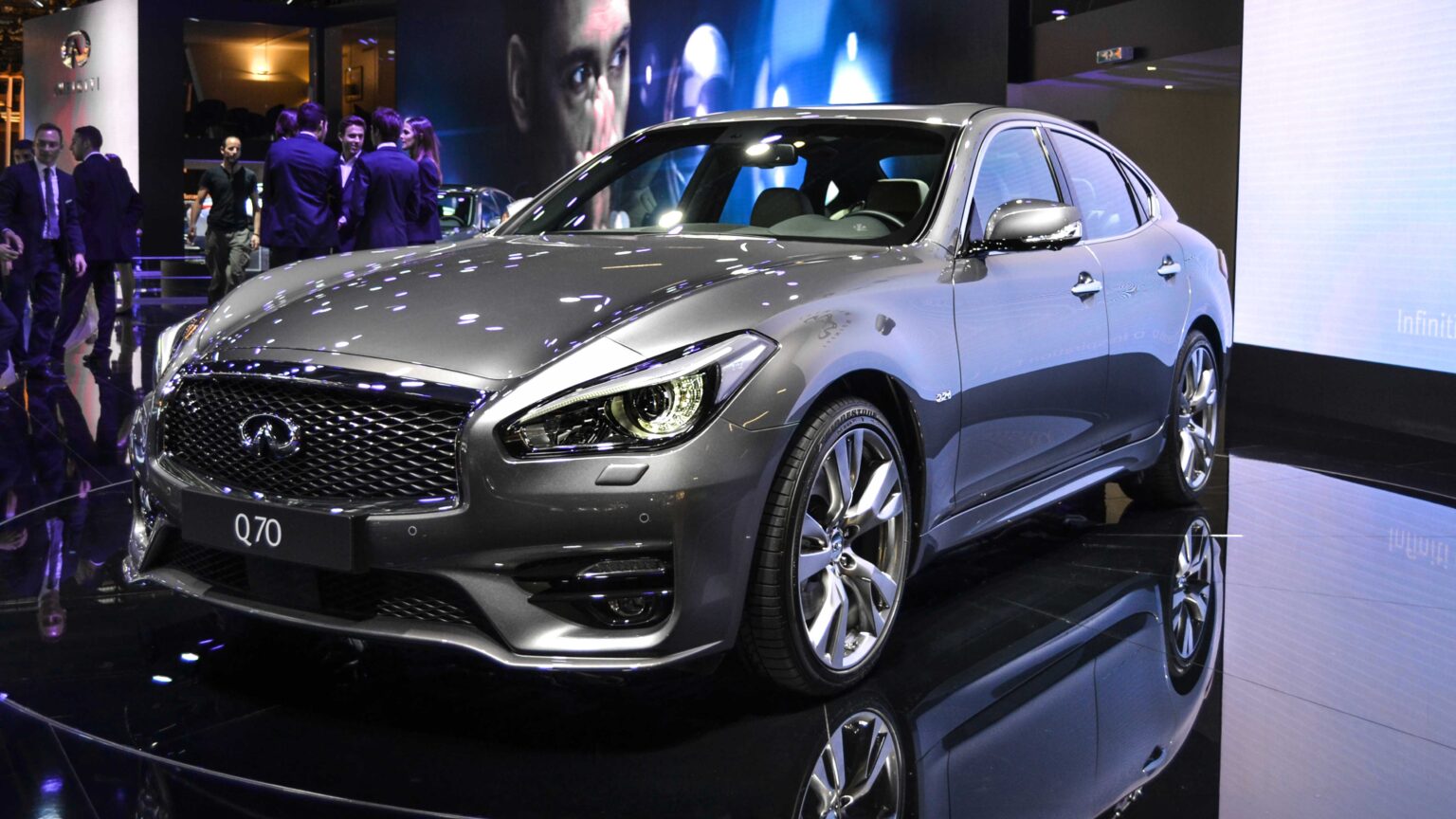 Infiniti luxury sedan in front three-quarter view