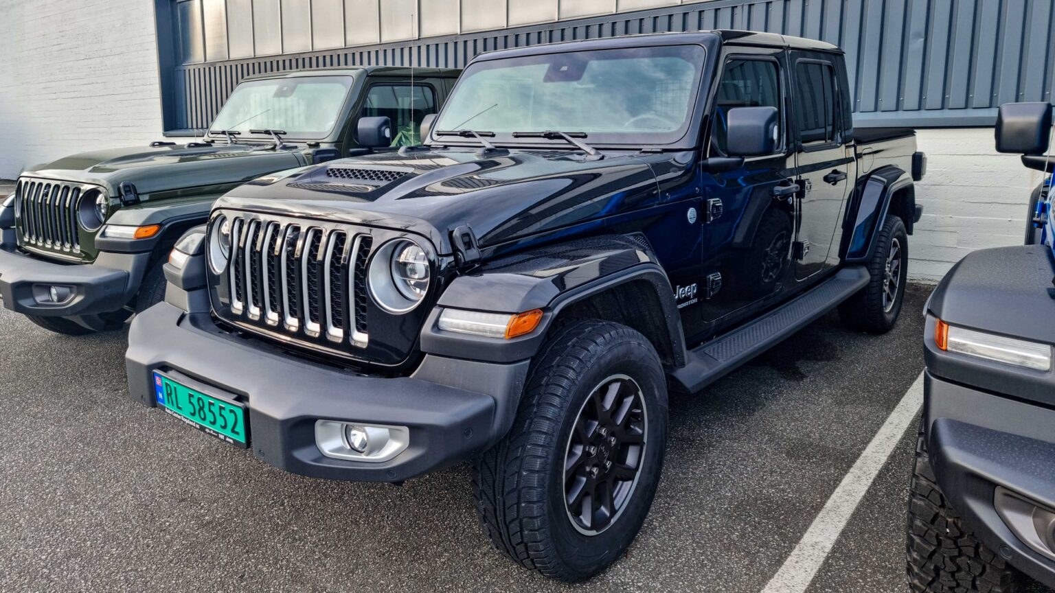 Jeep Wrangler off-road vehicle in front three-quarter view