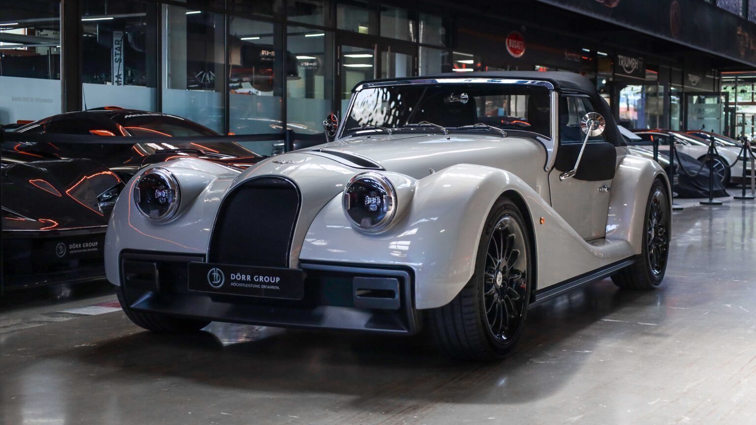 Morgan roadster in front three-quarter view