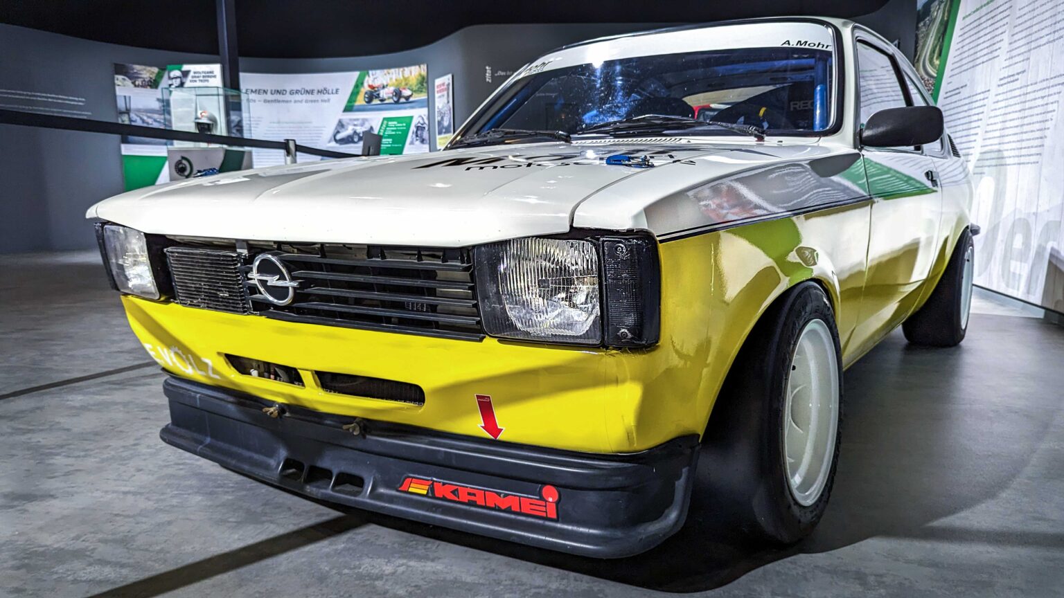 Classic Opel coupe in front three-quarter view