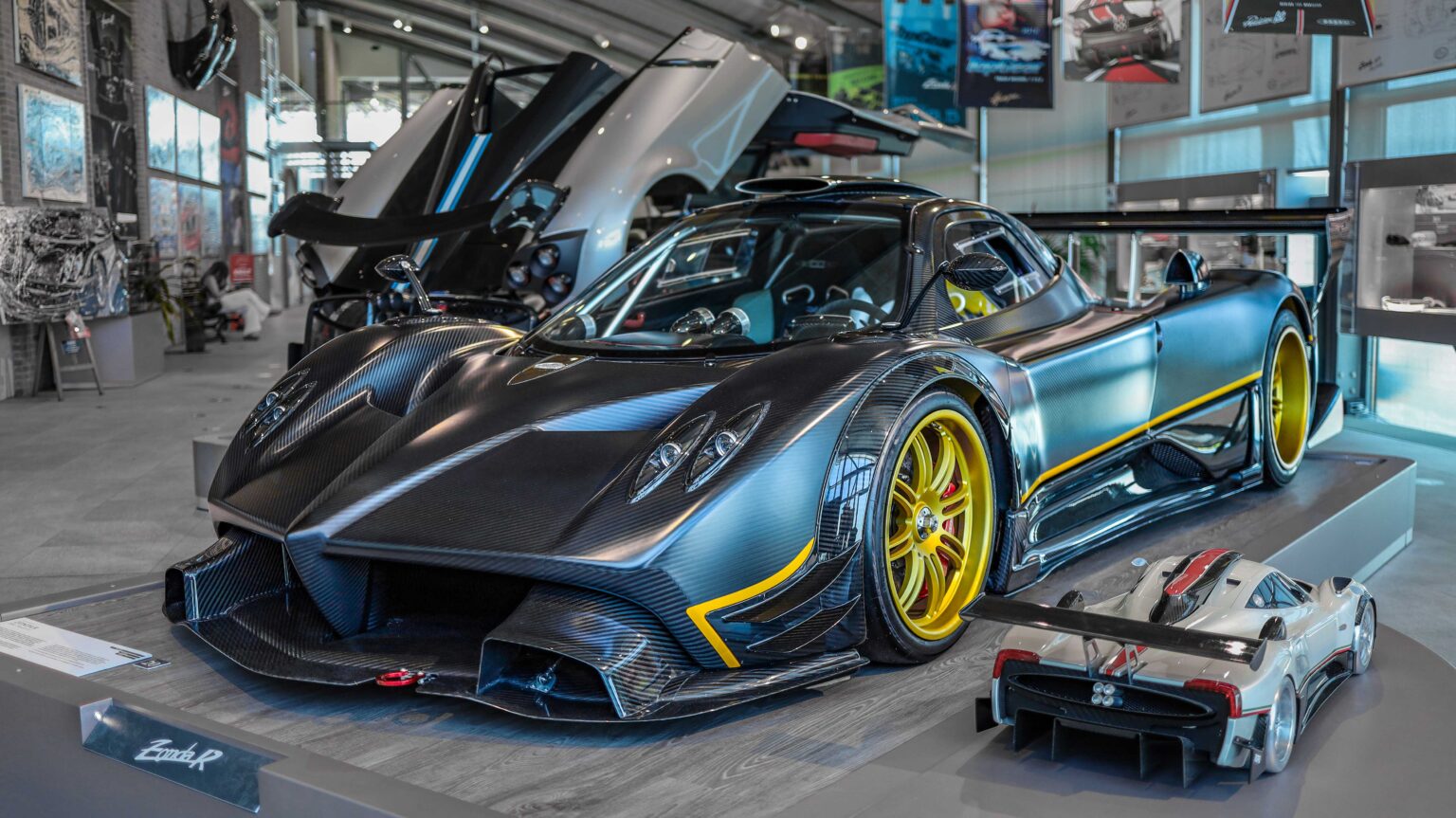 Pagani hypercar in front three-quarter view