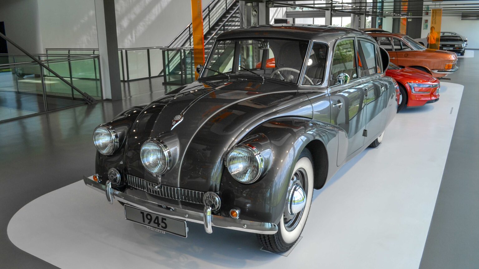 Classic Tatra luxury sedan in front three-quarter view